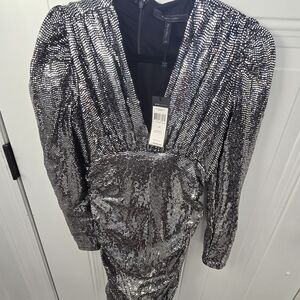 BCBGMaxAzria Silver Long Sleeve Dress